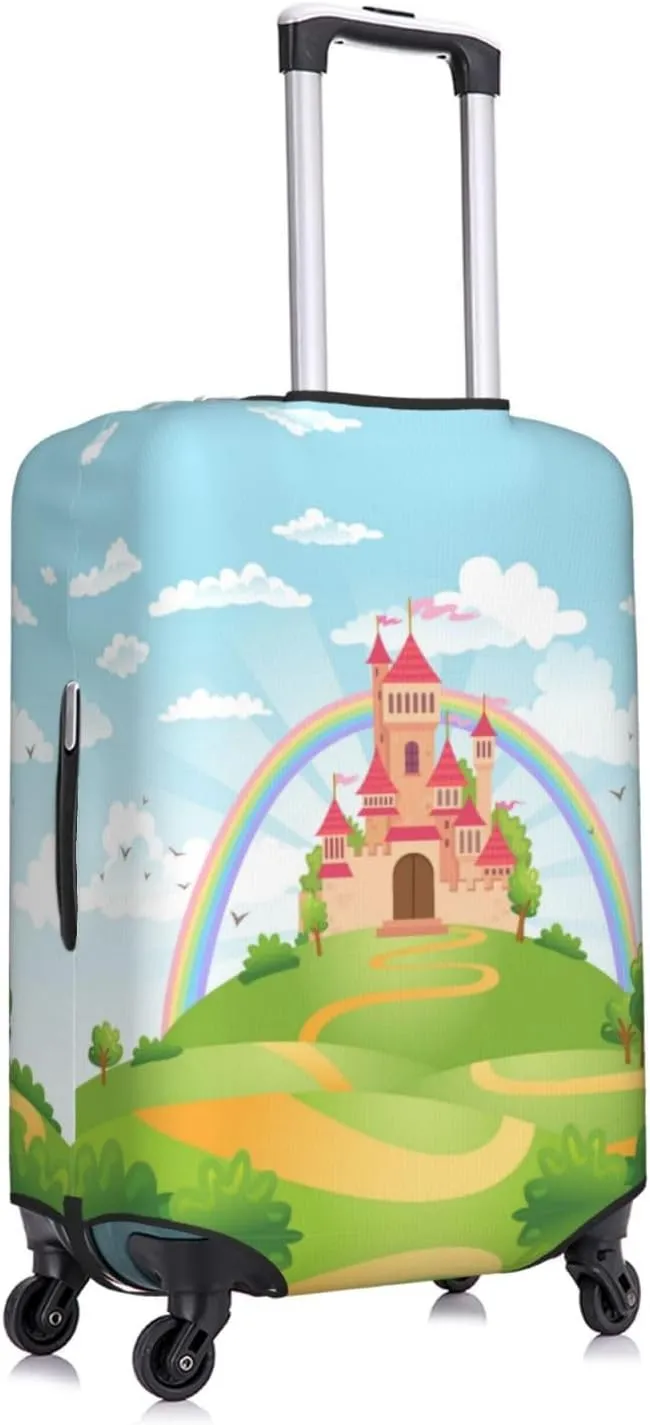Travel Luggage Cover Suitcase Elastic Washable Stretch Cartoon Castle With Rainbow Suitcase Protector Bag,Anti-Scratch Dust-Proof Double-Sided Baggage Covers For Wheeled Suitcase Kid Adult,X-Large