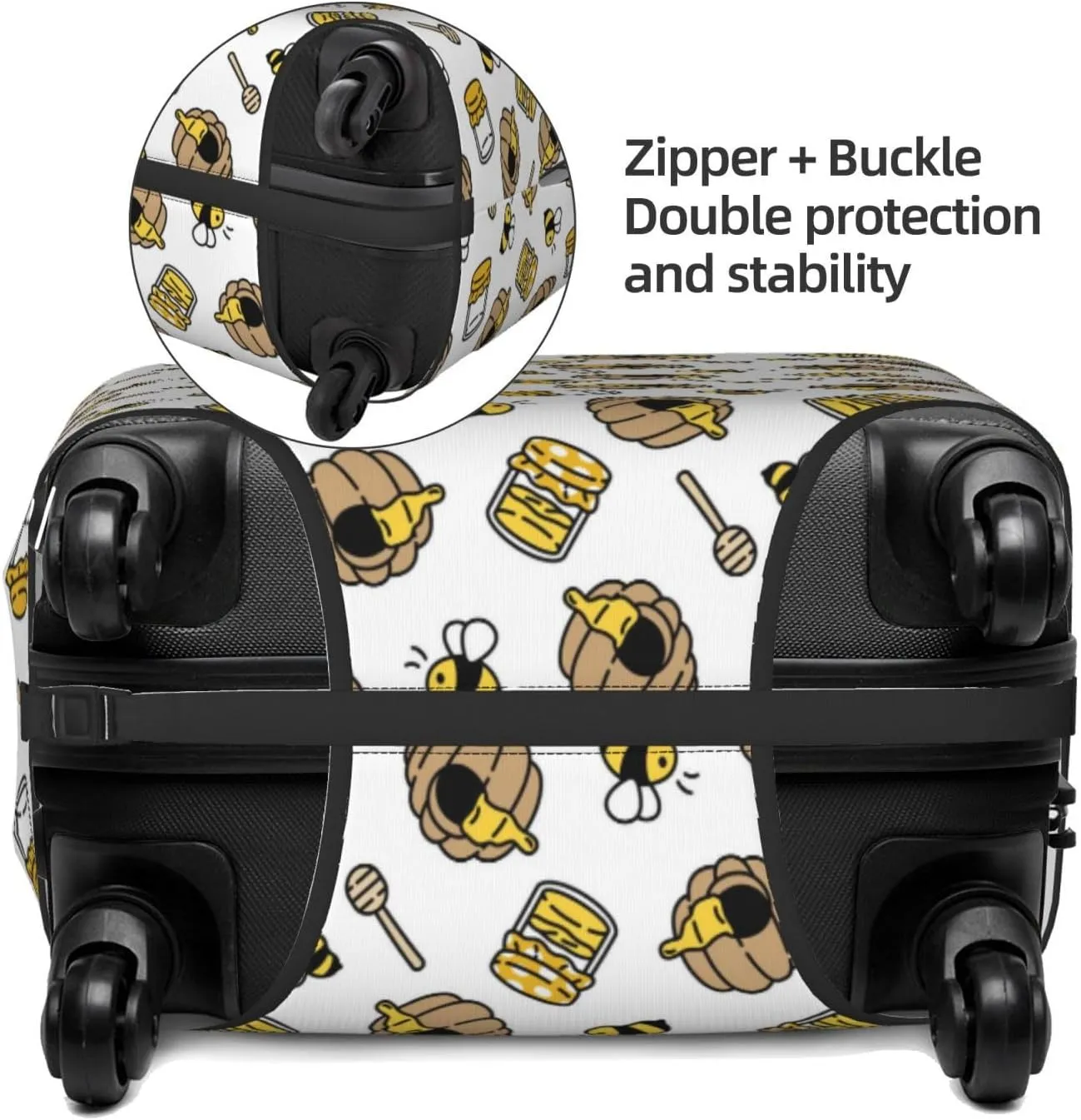 Travel Luggage Cover Suitcase Elastic Washable Stretch Cartoon Honey Bee Suitcase Protector Bag,Anti-Scratch Spandex Double-Sided