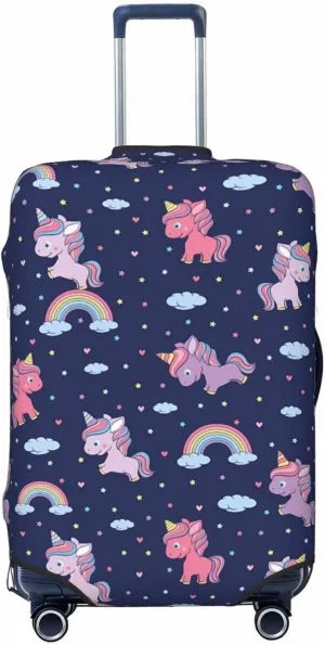 Travel Luggage Cover Suitcase Elastic Washable Stretch Cartoon Horses Cloud Rainbow 2 Suitcase Protector Bag,Anti-Scratch Dust-Proof With Zipper Closure Baggage Covers For Wheeled Suitcase Kid Adult