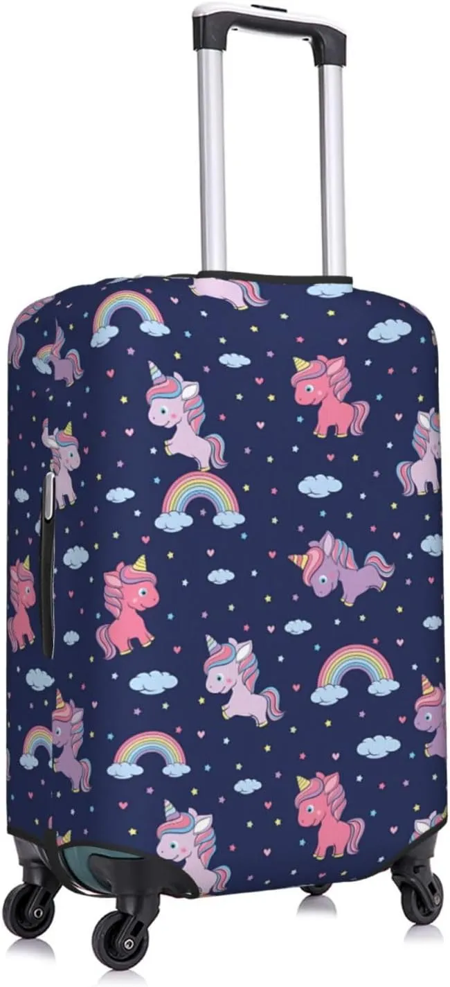 Travel Luggage Cover Suitcase Elastic Washable Stretch Cartoon Horses Cloud Rainbow 2 Suitcase Protector Bag,Anti-Scratch Dust-Proof With Zipper Closure Baggage Covers For Wheeled Suitcase Kid Adult