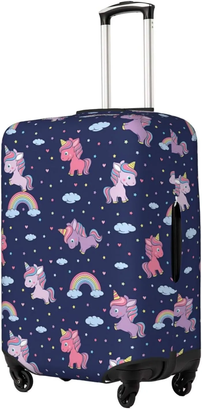 Travel Luggage Cover Suitcase Elastic Washable Stretch Cartoon Horses Cloud Rainbow 2 Suitcase Protector Bag,Anti-Scratch Dust-Proof With Zipper Closure Baggage Covers For Wheeled Suitcase Kid Adult