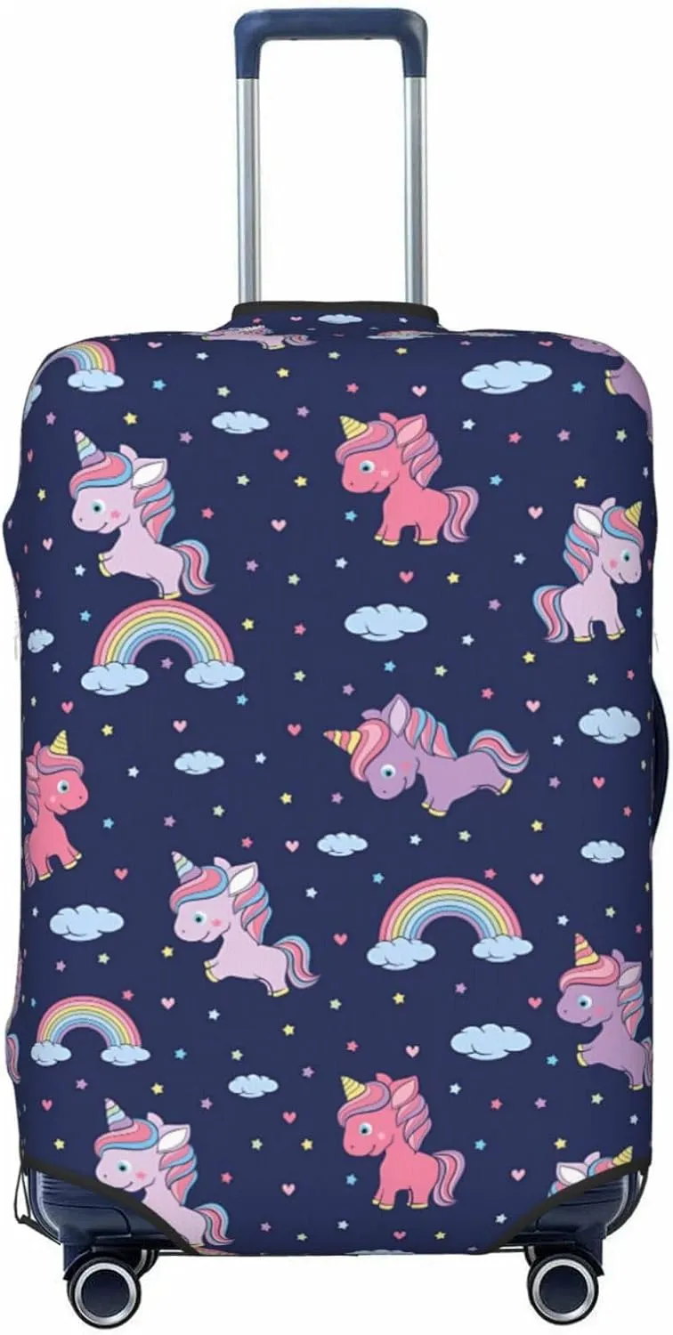 Travel Luggage Cover Suitcase Elastic Washable Stretch Cartoon Horses Cloud Rainbow 2 Suitcase Protector Bag,Anti-Scratch Dust-Proof With Zipper Closure Baggage Covers For Wheeled Suitcase Kid Adult