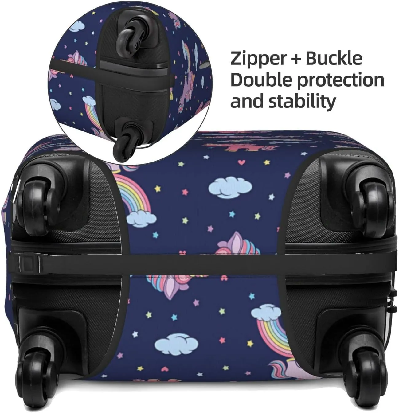 Travel Luggage Cover Suitcase Elastic Washable Stretch Cartoon Horses Cloud Rainbow 2 Suitcase Protector Bag,Anti-Scratch Dust-Proof With Zipper Closure Baggage Covers For Wheeled Suitcase Kid Adult