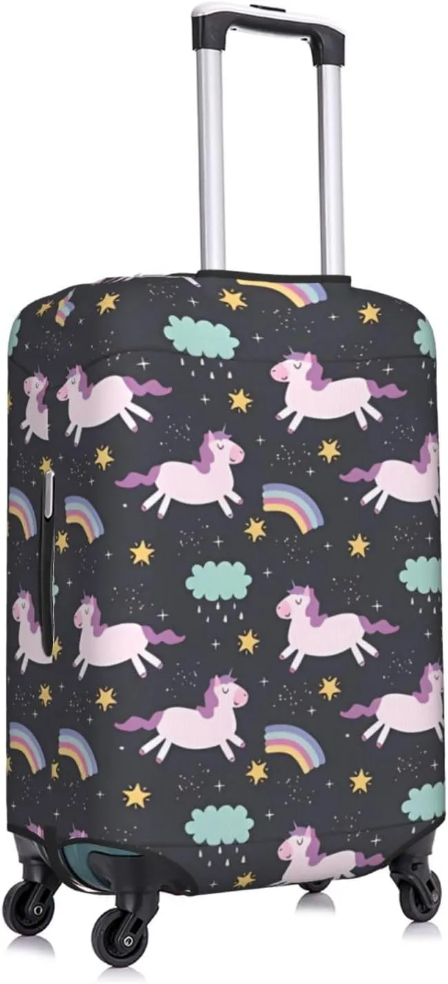 Travel Luggage Cover Suitcase Elastic Washable Stretch Cartoon Horses Cloud Rainbow Suitcase Protector Bag,Anti-Scratch Spandex Double-Sided Baggage Covers For Wheeled Suitcase Kid Adult