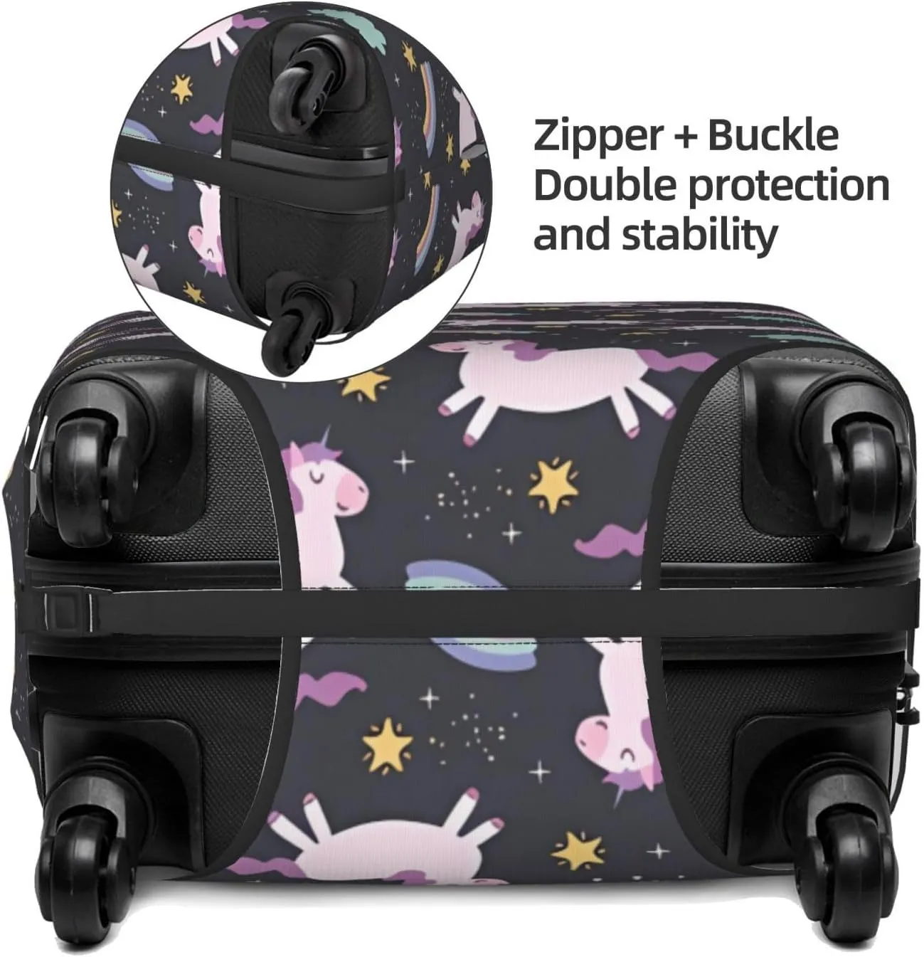 Travel Luggage Cover Suitcase Elastic Washable Stretch Cartoon Horses Cloud Rainbow Suitcase Protector Bag,Anti-Scratch Spandex Double-Sided Baggage Covers For Wheeled Suitcase Kid Adult