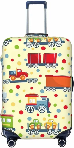 Travel Luggage Cover Suitcase Elastic Washable Stretch Cartoon Railroad Dotted Suitcase Protector Bag,Anti-Scratch Spandex Double-Sided Baggage Covers For Wheeled Suitcase Kid Adult