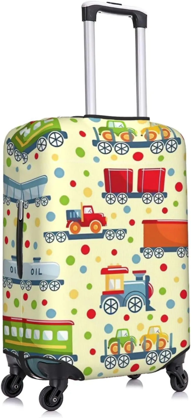 Travel Luggage Cover Suitcase Elastic Washable Stretch Cartoon Railroad Dotted Suitcase Protector Bag,Anti-Scratch Spandex Double-Sided Baggage Covers For Wheeled Suitcase Kid Adult