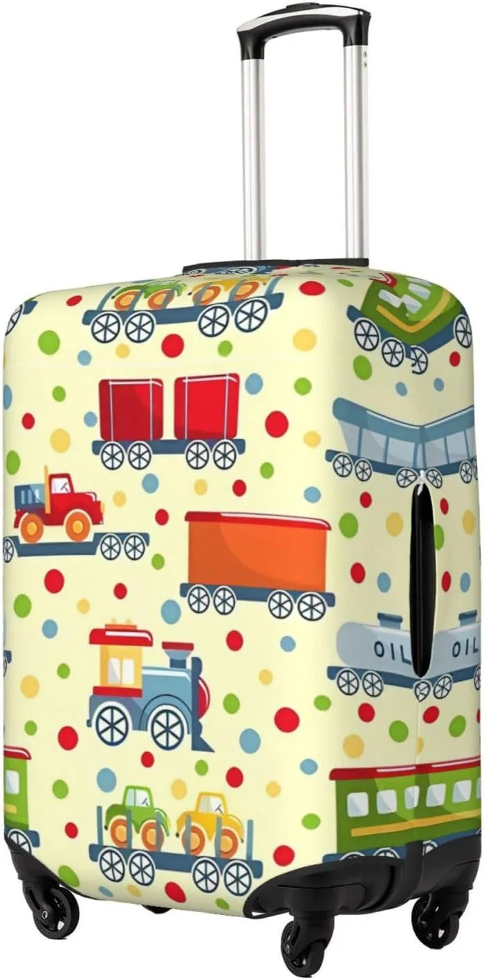 Travel Luggage Cover Suitcase Elastic Washable Stretch Cartoon Railroad Dotted Suitcase Protector Bag,Anti-Scratch Spandex Double-Sided Baggage Covers For Wheeled Suitcase Kid Adult