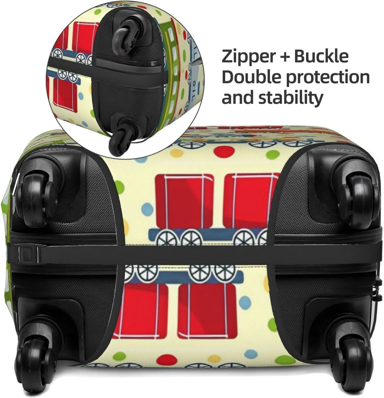 Travel Luggage Cover Suitcase Elastic Washable Stretch Cartoon Railroad Dotted Suitcase Protector Bag,Anti-Scratch Spandex Double-Sided Baggage Covers For Wheeled Suitcase Kid Adult