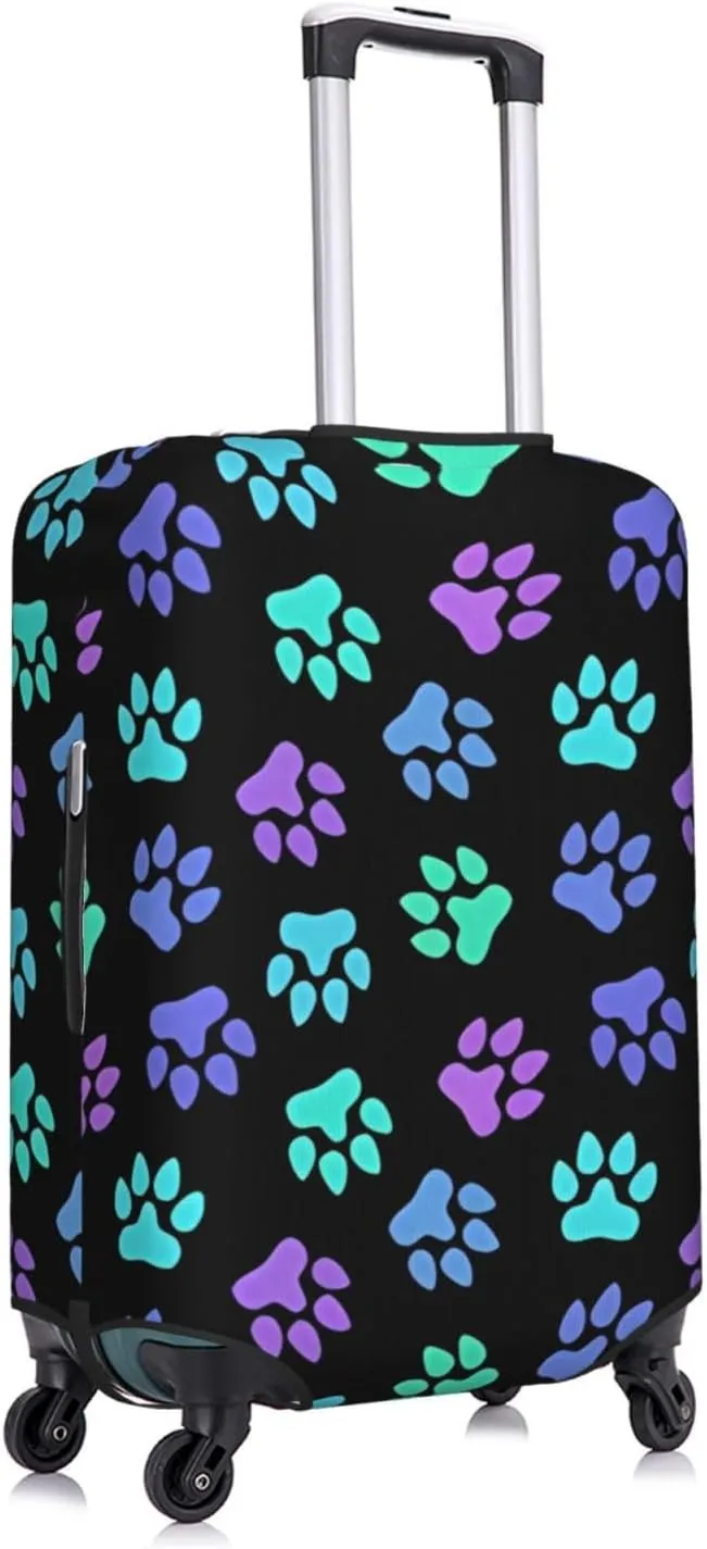 Travel Luggage Cover Suitcase Elastic Washable Stretch Cat Dog Paw Print Footprints Suitcase Protector Bag,Anti-Scratch Spandex With Zipper Closure Baggage Covers For Wheeled Suitcase Kid Adult,Large