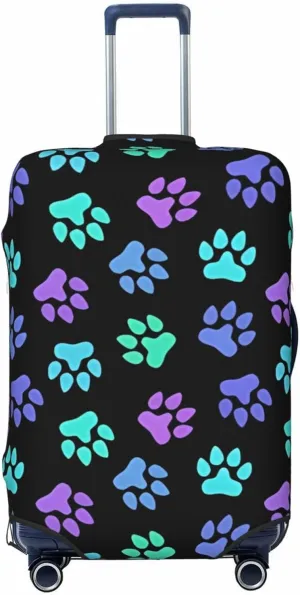 Travel Luggage Cover Suitcase Elastic Washable Stretch Cat Dog Paw Print Footprints Suitcase Protector Bag,Anti-Scratch Spandex With Zipper Closure Baggage Covers For Wheeled Suitcase Kid Adult,Large