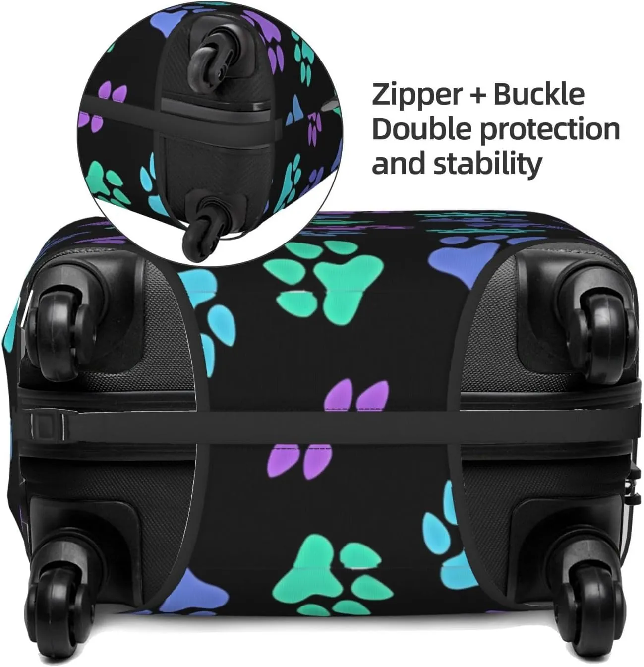 Travel Luggage Cover Suitcase Elastic Washable Stretch Cat Dog Paw Print Footprints Suitcase Protector Bag,Anti-Scratch Spandex With Zipper Closure Baggage Covers For Wheeled Suitcase Kid Adult,Large