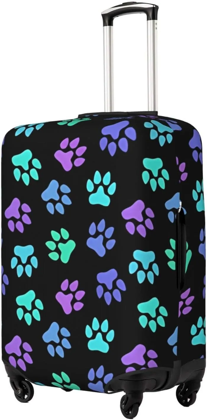 Travel Luggage Cover Suitcase Elastic Washable Stretch Cat Dog Paw Print Footprints Suitcase Protector Bag,Anti-Scratch Spandex With Zipper Closure Baggage Covers For Wheeled Suitcase Kid Adult,Large