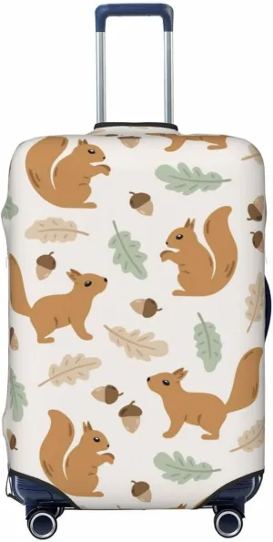 Travel Luggage Cover Suitcase Elastic Washable Stretch Charming Squirrels Acorns Suitcase Protector Bag,Anti-Scratch Spandex Double-Sided Baggage Covers,Large
