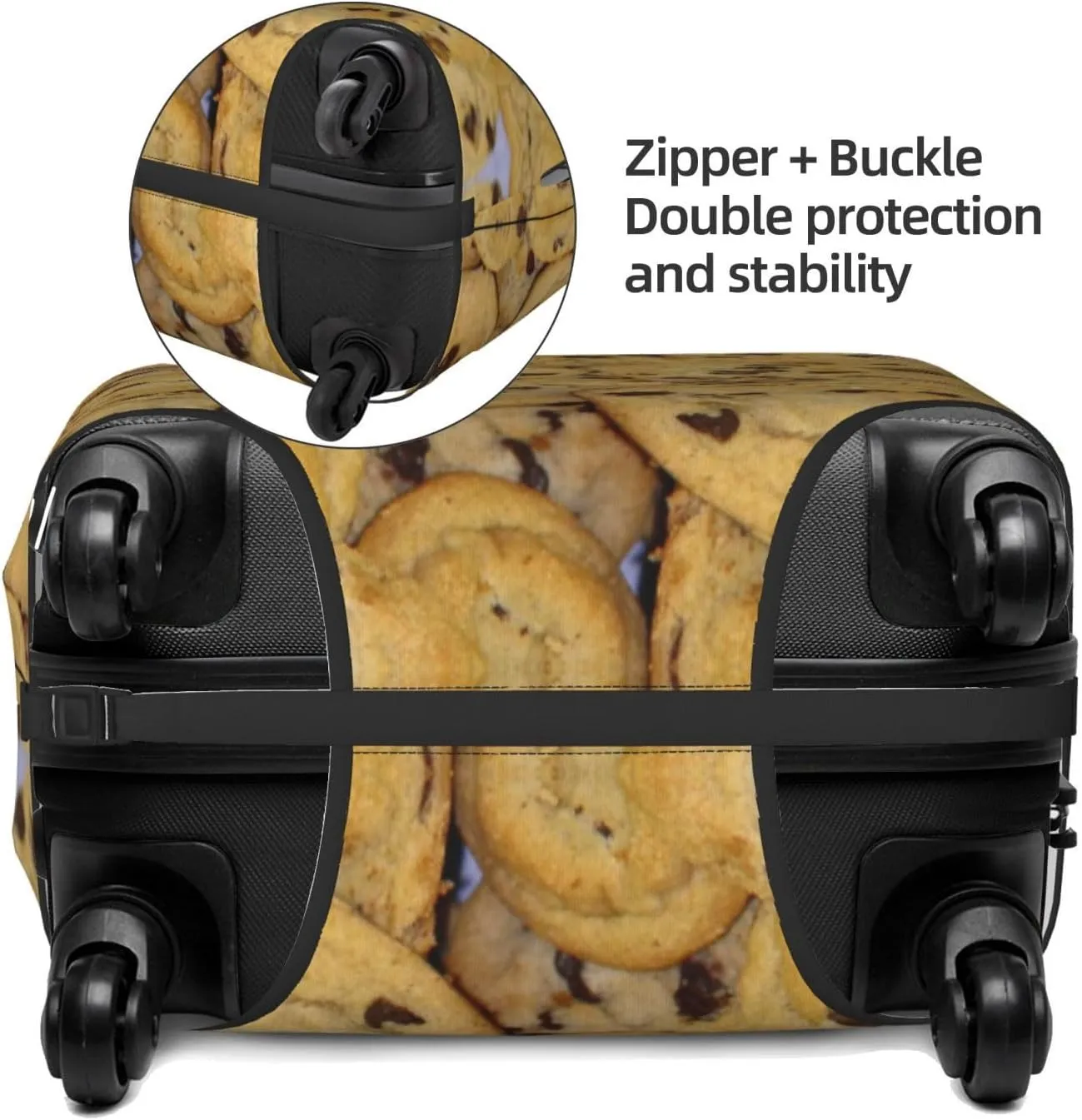Travel Luggage Cover Suitcase Elastic Washable Stretch Chocolate Chip Cookies Suitcase Protector Bag,Anti-Scratch Spandex Double-Sided Baggage Covers For Wheeled Suitcase Kid Adult