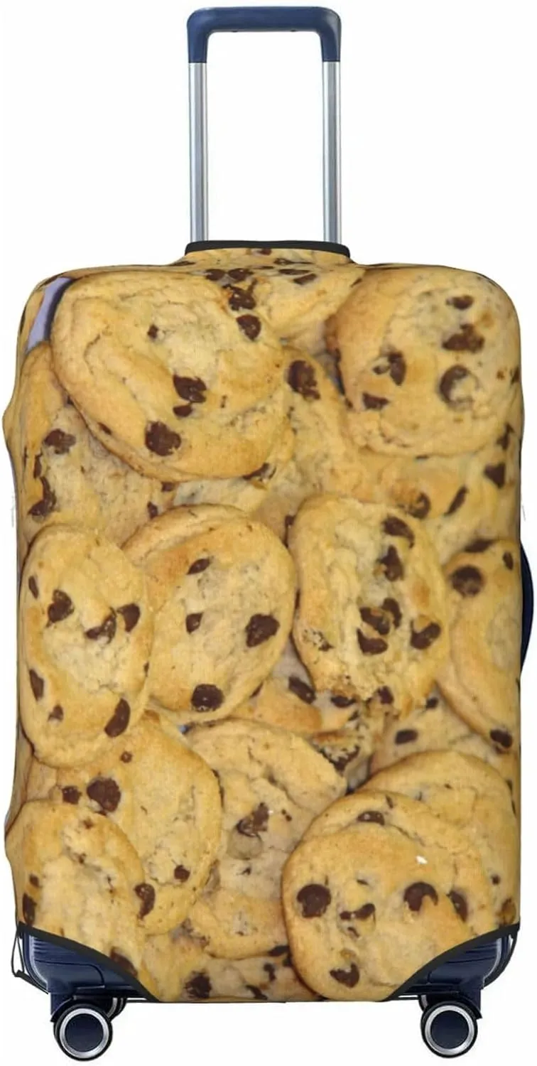 Travel Luggage Cover Suitcase Elastic Washable Stretch Chocolate Chip Cookies Suitcase Protector Bag,Anti-Scratch Spandex Double-Sided Baggage Covers For Wheeled Suitcase Kid Adult