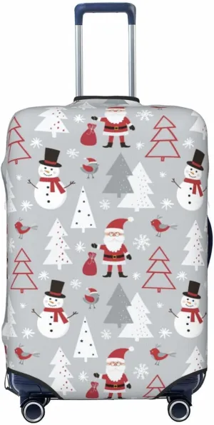 Travel Luggage Cover Suitcase Elastic Washable Stretch Christmas Santa Claus Snowman Trees Suitcase Protector Bag,Anti-Scratch Spandex Double-Sided Baggage Covers For Wheeled Suitcase Kid Adult