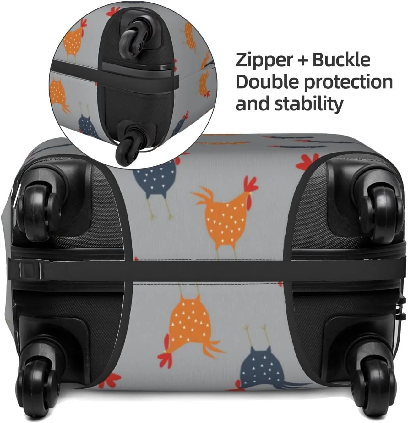 Travel Luggage Cover Suitcase Elastic Washable Stretch Cock Chicken Rooster Suitcase Protector Bag,Anti-Scratch Spandex Double-Sided Baggage Covers For Wheeled Suitcase Kid Adult