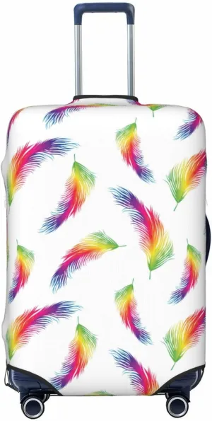 Travel Luggage Cover Suitcase Elastic Washable Stretch Colorful Birds Feathers Suitcase Protector Bag,Anti-Scratch Spandex With Zipper Closure Baggage Covers,X-Large