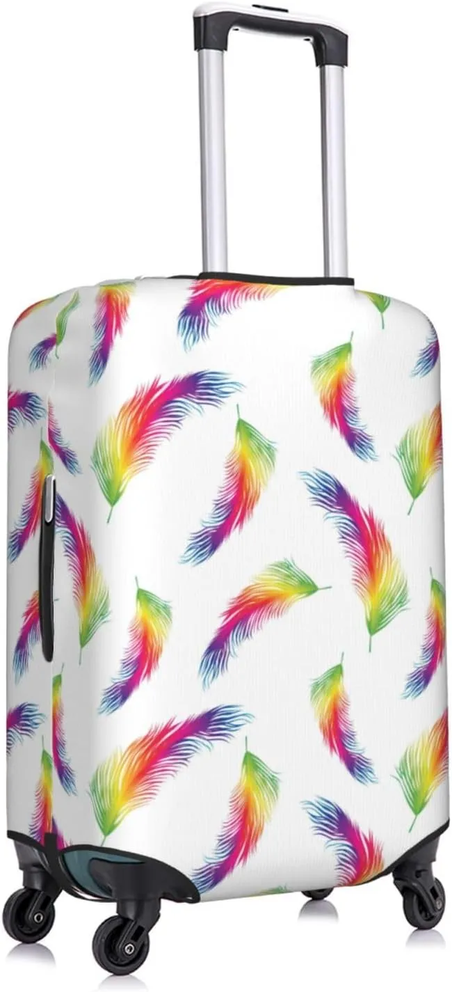 Travel Luggage Cover Suitcase Elastic Washable Stretch Colorful Birds Feathers Suitcase Protector Bag,Anti-Scratch Spandex With Zipper Closure Baggage Covers,X-Large