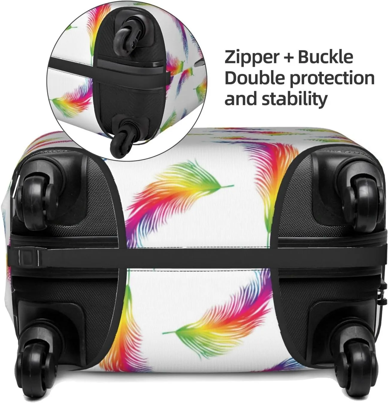 Travel Luggage Cover Suitcase Elastic Washable Stretch Colorful Birds Feathers Suitcase Protector Bag,Anti-Scratch Spandex With Zipper Closure Baggage Covers,X-Large