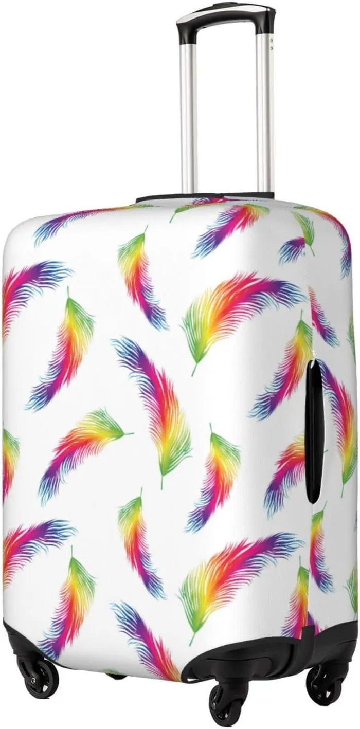 Travel Luggage Cover Suitcase Elastic Washable Stretch Colorful Birds Feathers Suitcase Protector Bag,Anti-Scratch Spandex With Zipper Closure Baggage Covers,X-Large