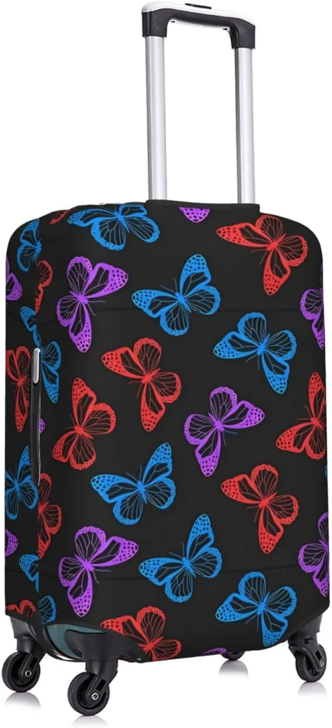 Travel Luggage Cover Suitcase Elastic Washable Stretch Colorful Butterflies Black Suitcase Protector Bag,Anti-Scratch Spandex With Zipper Closure Baggage Covers For Wheeled Suitcase Kid Adult