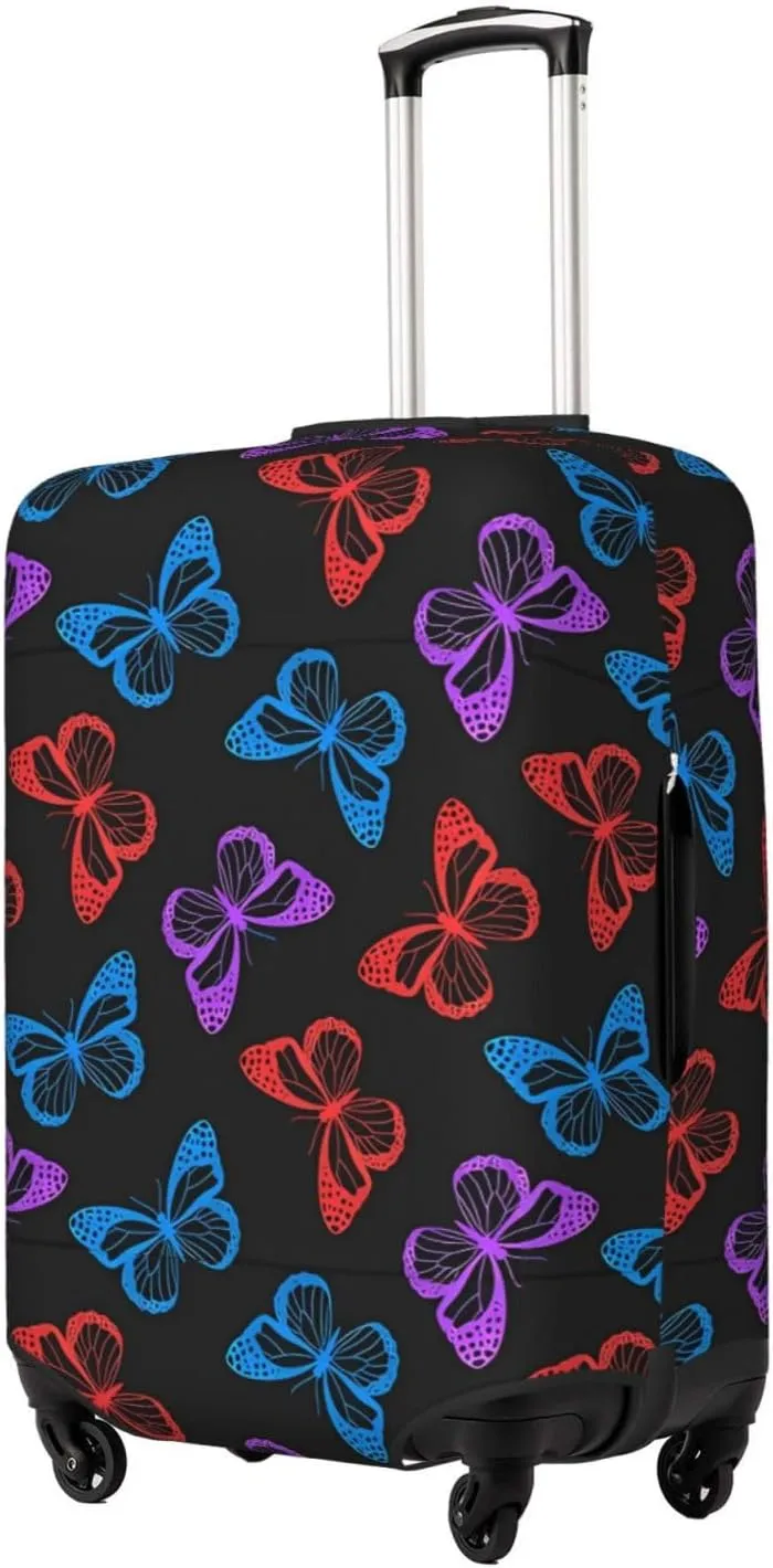 Travel Luggage Cover Suitcase Elastic Washable Stretch Colorful Butterflies Black Suitcase Protector Bag,Anti-Scratch Spandex With Zipper Closure Baggage Covers For Wheeled Suitcase Kid Adult