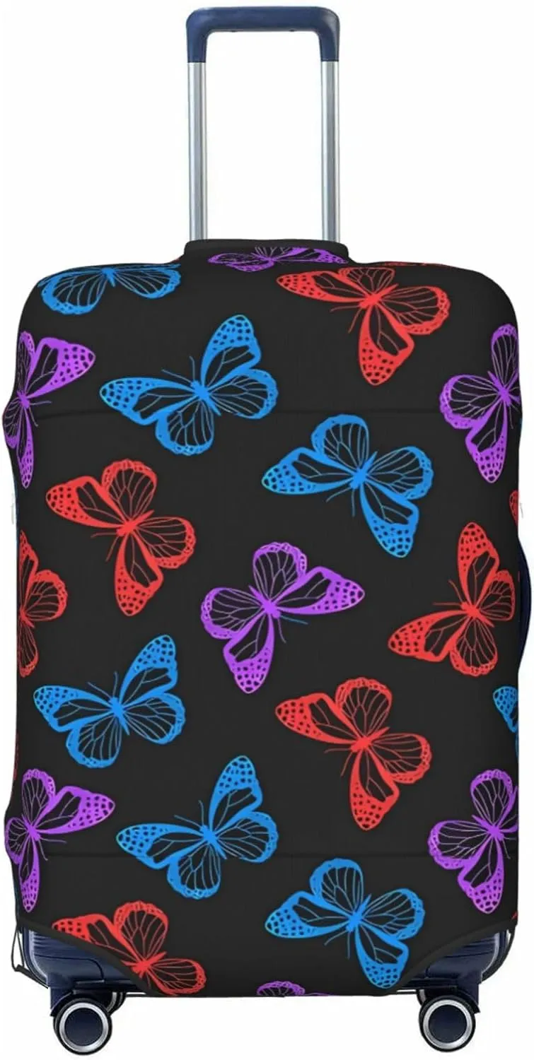 Travel Luggage Cover Suitcase Elastic Washable Stretch Colorful Butterflies Black Suitcase Protector Bag,Anti-Scratch Spandex With Zipper Closure Baggage Covers For Wheeled Suitcase Kid Adult