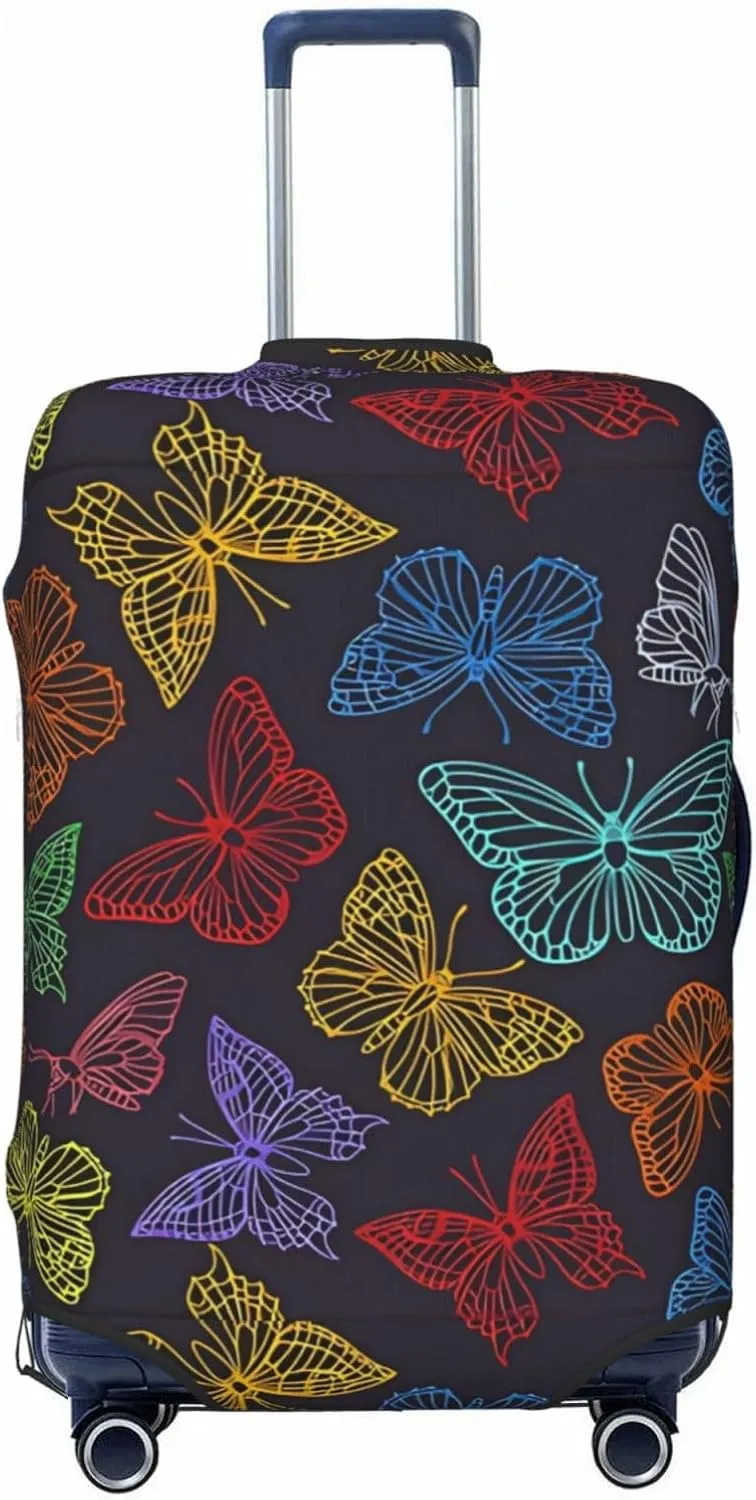 Travel Luggage Cover Suitcase Elastic Washable Stretch Colorful Butterflies Suitcase Protector Bag,Anti-Scratch Spandex Double-Sided Baggage Covers For Wheeled Suitcase Kid Adult
