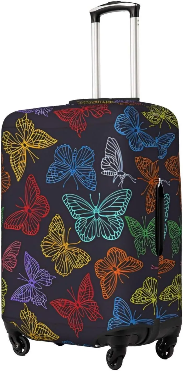 Travel Luggage Cover Suitcase Elastic Washable Stretch Colorful Butterflies Suitcase Protector Bag,Anti-Scratch Spandex Double-Sided Baggage Covers For Wheeled Suitcase Kid Adult