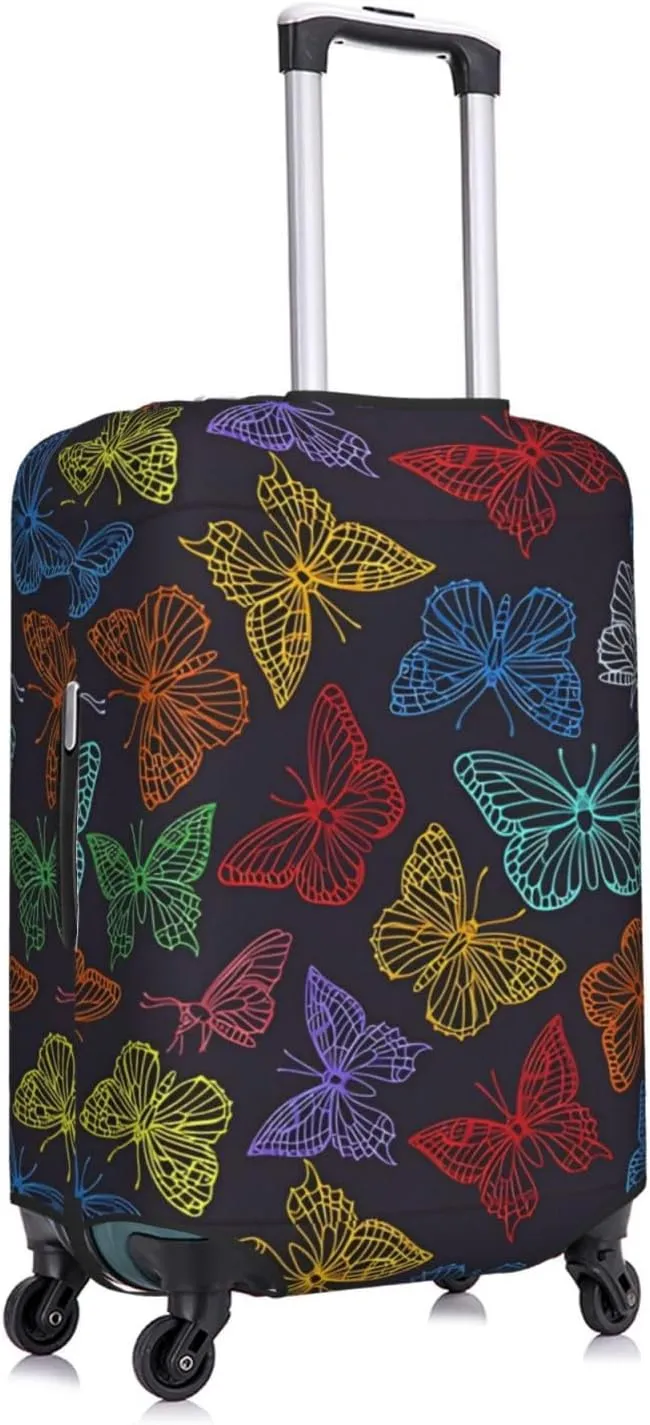 Travel Luggage Cover Suitcase Elastic Washable Stretch Colorful Butterflies Suitcase Protector Bag,Anti-Scratch Spandex Double-Sided Baggage Covers For Wheeled Suitcase Kid Adult