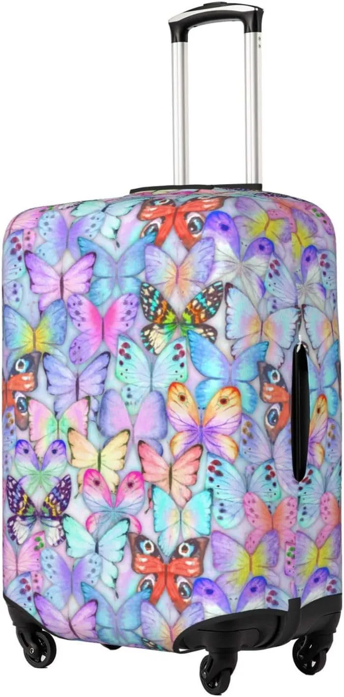 Travel Luggage Cover Suitcase Elastic Washable Stretch Colorful Watercolor Butterflies Suitcase Protector Bag,Anti-Scratch Spandex With Zipper Closure Baggage Covers For Wheeled Suitcase Kid Adult