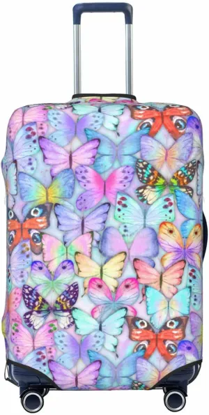 Travel Luggage Cover Suitcase Elastic Washable Stretch Colorful Watercolor Butterflies Suitcase Protector Bag,Anti-Scratch Spandex With Zipper Closure Baggage Covers For Wheeled Suitcase Kid Adult
