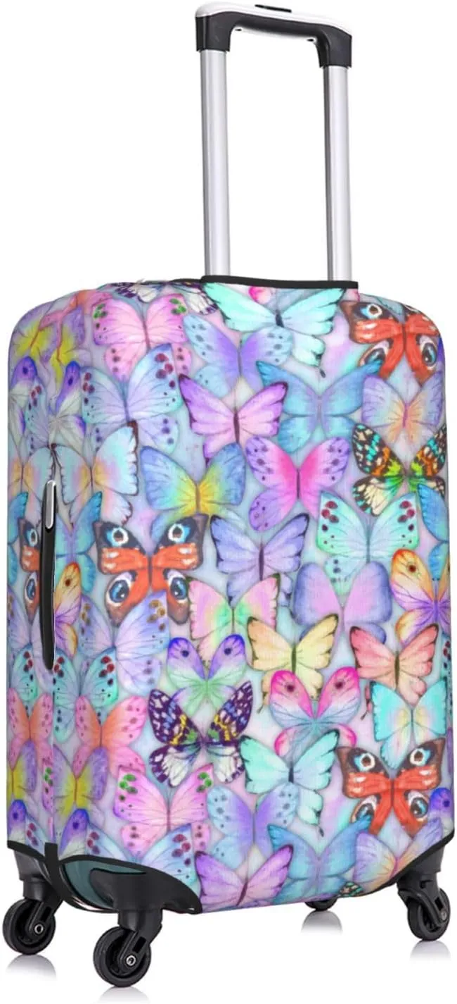 Travel Luggage Cover Suitcase Elastic Washable Stretch Colorful Watercolor Butterflies Suitcase Protector Bag,Anti-Scratch Spandex With Zipper Closure Baggage Covers For Wheeled Suitcase Kid Adult