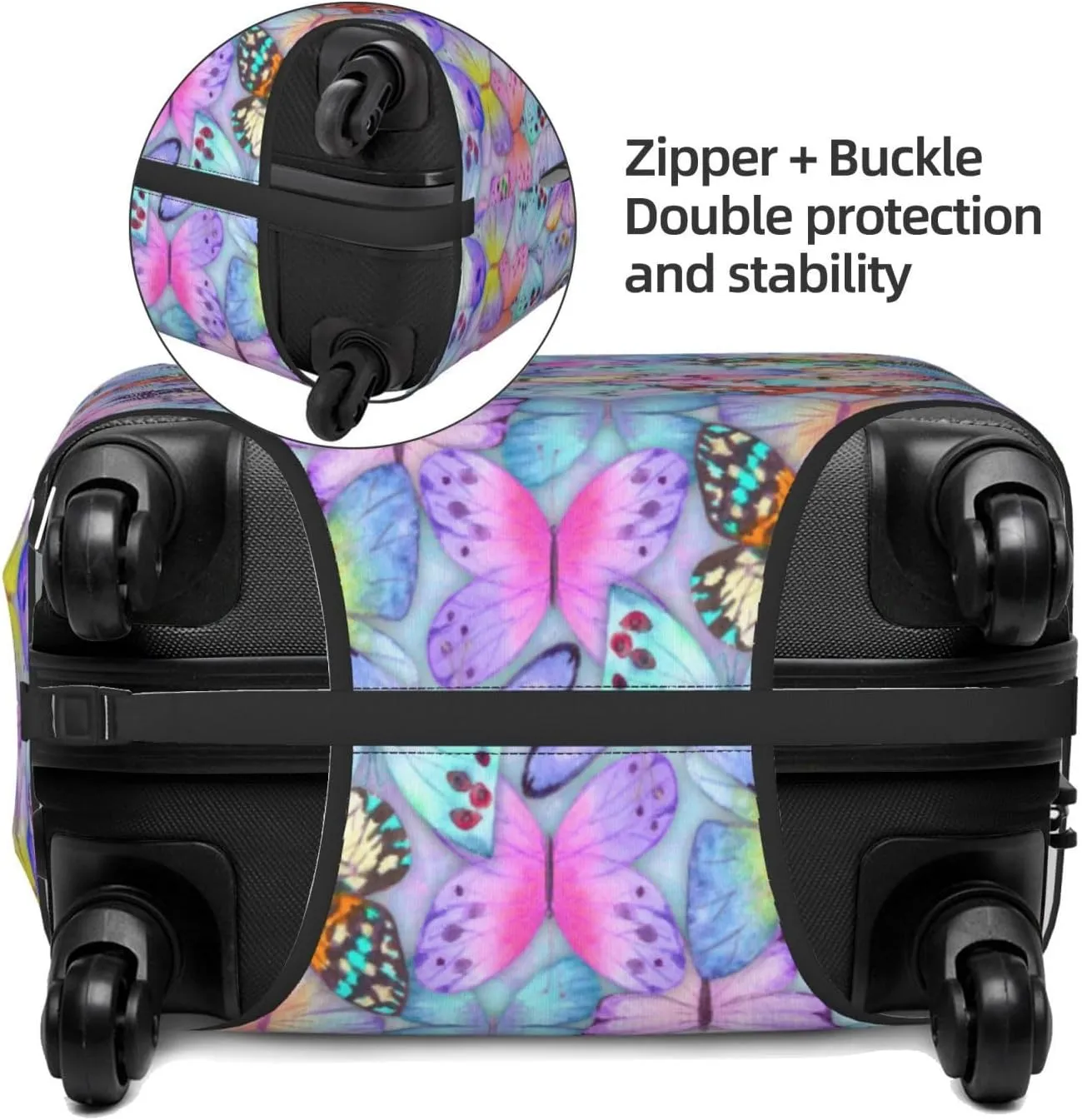 Travel Luggage Cover Suitcase Elastic Washable Stretch Colorful Watercolor Butterflies Suitcase Protector Bag,Anti-Scratch Spandex With Zipper Closure Baggage Covers For Wheeled Suitcase Kid Adult