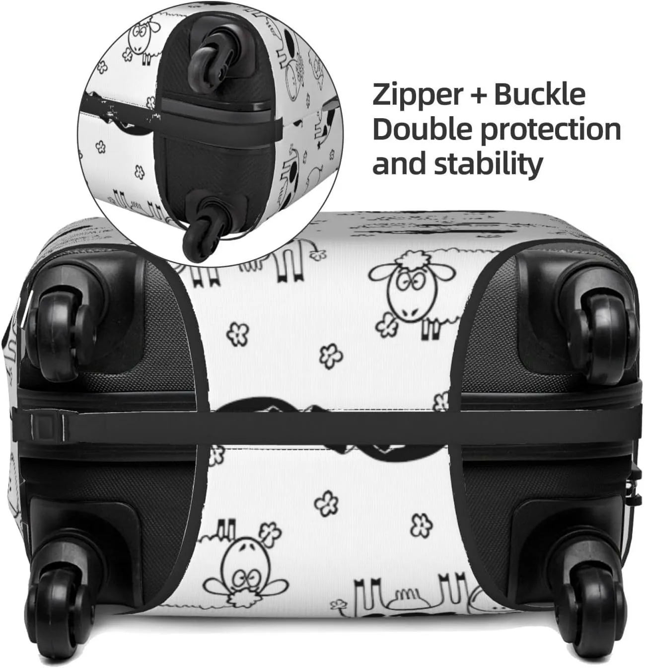 Travel Luggage Cover Suitcase Elastic Washable Stretch Cow Pig Sheep Farm Animals Suitcase Protector Bag,Anti-Scratch Spandex Double-Sided Baggage Covers For Wheeled Suitcase Kid Adult,X-Large