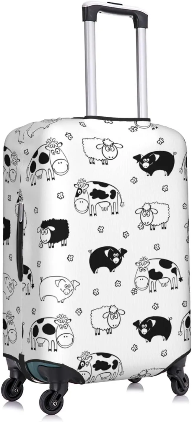 Travel Luggage Cover Suitcase Elastic Washable Stretch Cow Pig Sheep Farm Animals Suitcase Protector Bag,Anti-Scratch Spandex Double-Sided Baggage Covers For Wheeled Suitcase Kid Adult,X-Large