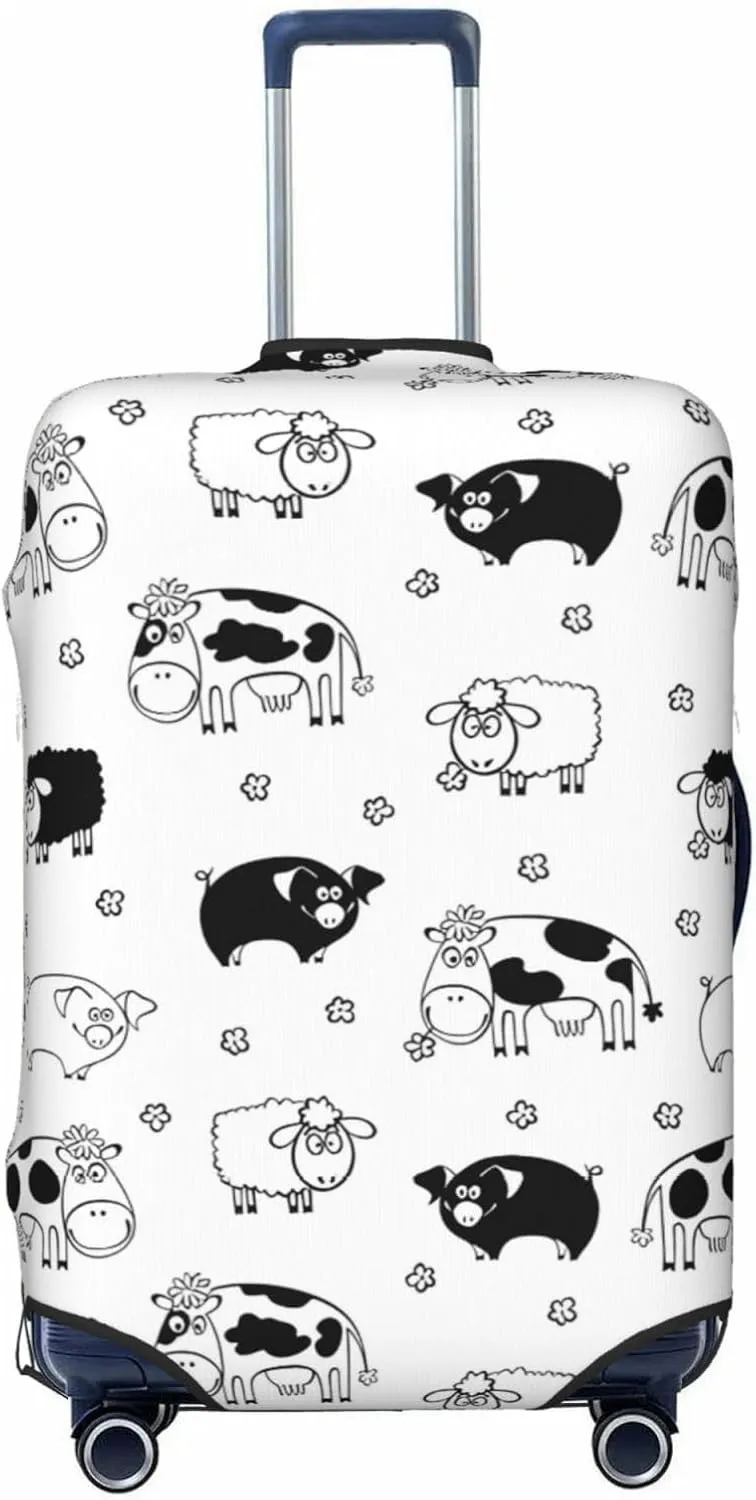 Travel Luggage Cover Suitcase Elastic Washable Stretch Cow Pig Sheep Farm Animals Suitcase Protector Bag,Anti-Scratch Spandex Double-Sided Baggage Covers For Wheeled Suitcase Kid Adult,X-Large