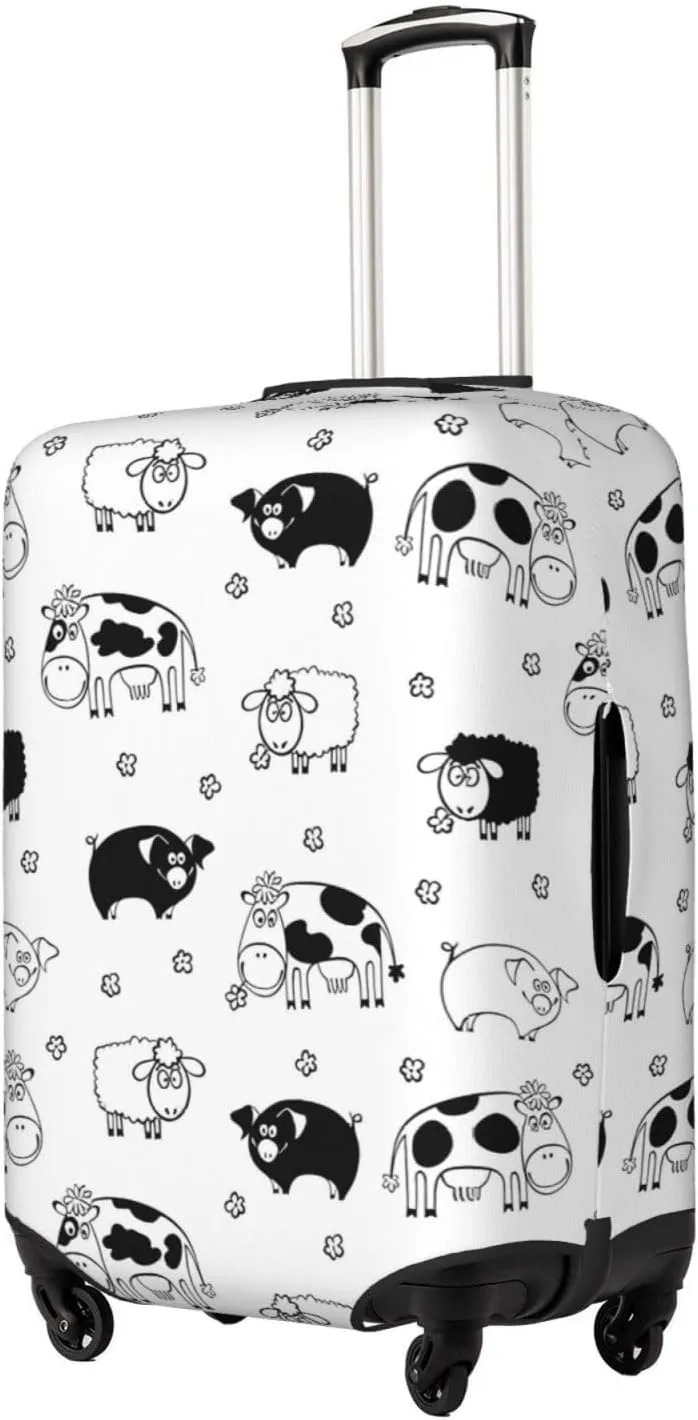 Travel Luggage Cover Suitcase Elastic Washable Stretch Cow Pig Sheep Farm Animals Suitcase Protector Bag,Anti-Scratch Spandex Double-Sided Baggage Covers For Wheeled Suitcase Kid Adult,X-Large