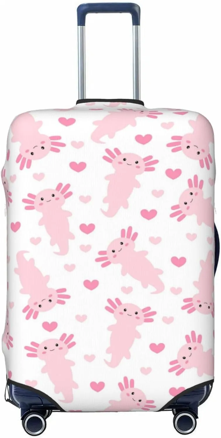 Travel Luggage Cover Suitcase Elastic Washable Stretch Cute Axolotl Hearts Suitcase Protector Bag,Anti-Scratch Dust-Proof Double-Sided Baggage Covers,Large
