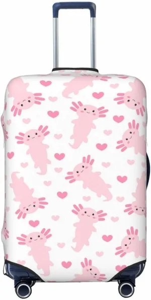 Travel Luggage Cover Suitcase Elastic Washable Stretch Cute Axolotl Hearts Suitcase Protector Bag,Anti-Scratch Dust-Proof Double-Sided Baggage Covers,Large