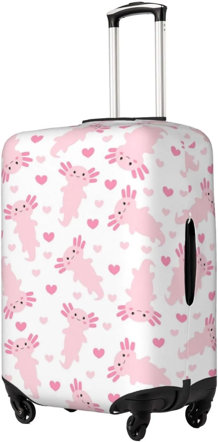 Travel Luggage Cover Suitcase Elastic Washable Stretch Cute Axolotl Hearts Suitcase Protector Bag,Anti-Scratch Dust-Proof Double-Sided Baggage Covers,Large