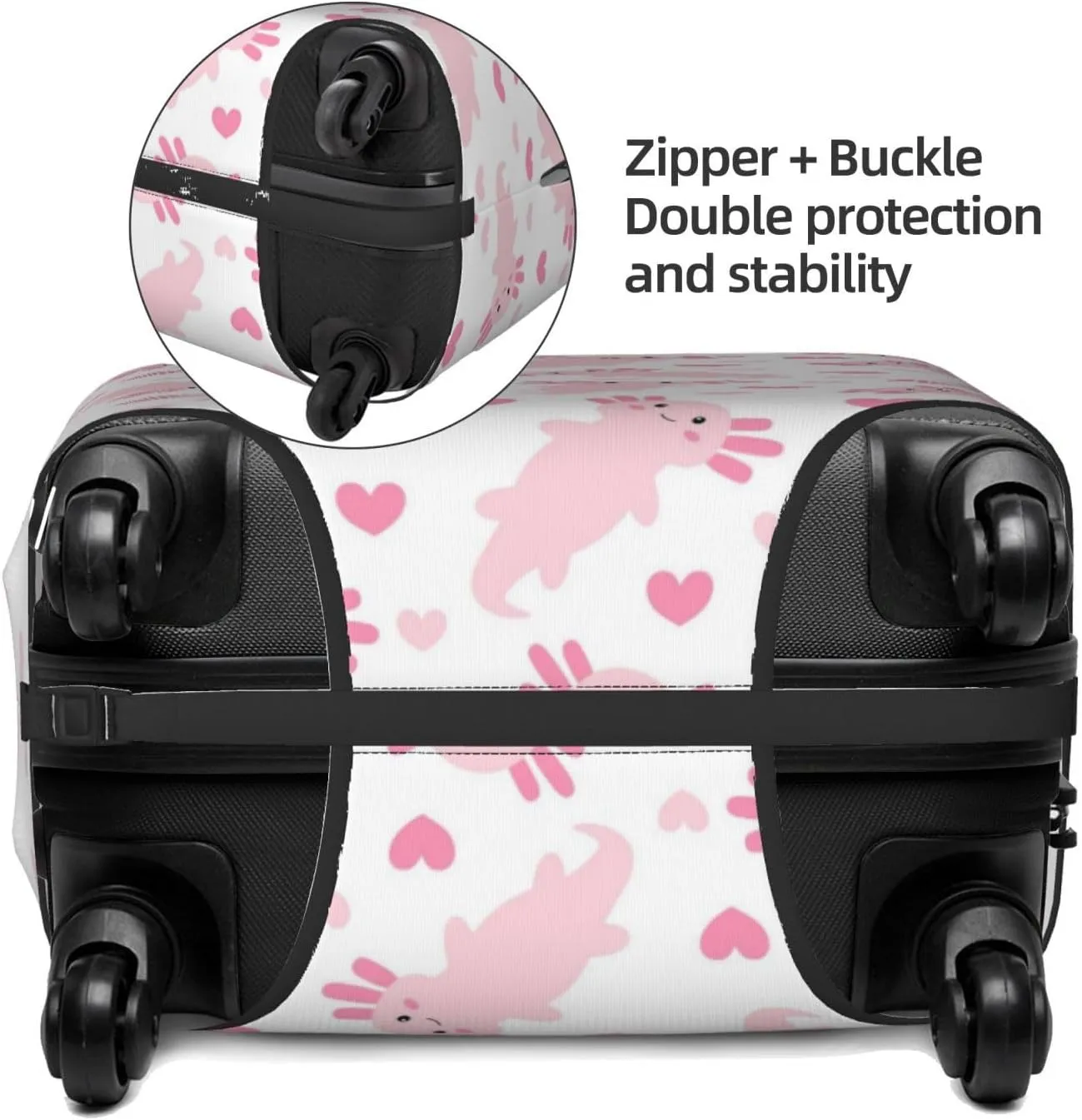 Travel Luggage Cover Suitcase Elastic Washable Stretch Cute Axolotl Hearts Suitcase Protector Bag,Anti-Scratch Dust-Proof Double-Sided Baggage Covers,Large