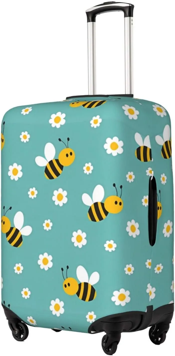 Travel Luggage Cover Suitcase Elastic Washable Stretch Cute Bee Flowers Suitcase Protector Bag,Anti-Scratch Dust-Proof Double-Sided Baggage Covers For Wheeled Suitcase Kid Adult
