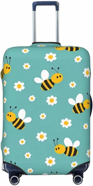 Travel Luggage Cover Suitcase Elastic Washable Stretch Cute Bee Flowers Suitcase Protector Bag,Anti-Scratch Dust-Proof Double-Sided Baggage Covers For Wheeled Suitcase Kid Adult