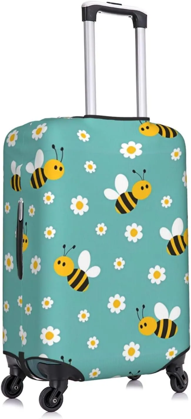 Travel Luggage Cover Suitcase Elastic Washable Stretch Cute Bee Flowers Suitcase Protector Bag,Anti-Scratch Dust-Proof Double-Sided Baggage Covers For Wheeled Suitcase Kid Adult