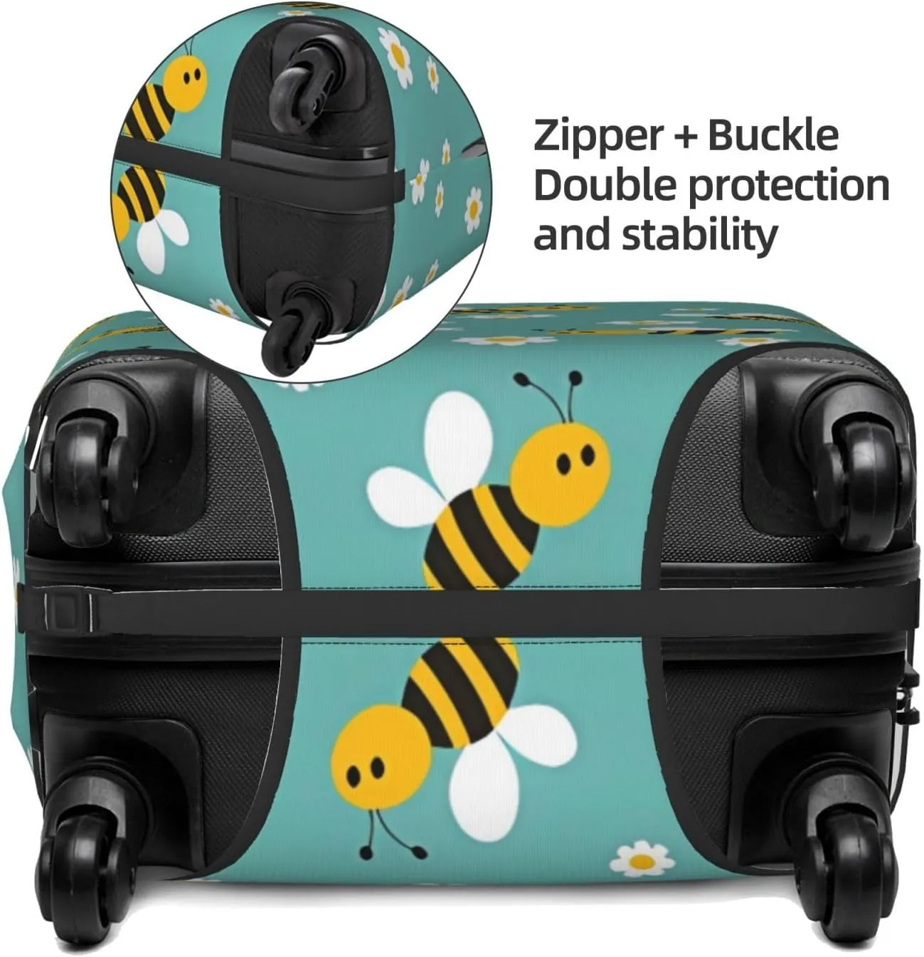Travel Luggage Cover Suitcase Elastic Washable Stretch Cute Bee Flowers Suitcase Protector Bag,Anti-Scratch Dust-Proof Double-Sided Baggage Covers For Wheeled Suitcase Kid Adult