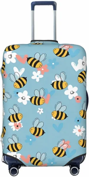 Travel Luggage Cover Suitcase Elastic Washable Stretch Cute Bees On Floral Suitcase Protector Bag,Anti-Scratch Spandex Double-Sided Baggage Covers For Wheeled Suitcase Kid Adult