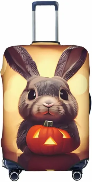 Travel Luggage Cover Suitcase Elastic Washable Stretch Cute Bunny Pumpkin Suitcase Protector Bag,Anti-Scratch Spandex Double-Sided Baggage Covers For Wheeled Suitcase Kid Adult